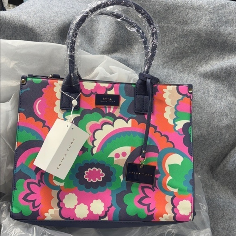 Trina Turk floral cloud printed satchel tote bag multi bright color purse NWT